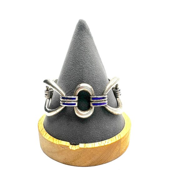 Vintage Italian Pietro Sorini Sterling Silver & Cobalt Enamel Link Bracelet - Picture 12 of 12